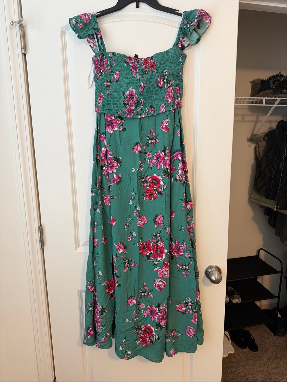 Lulu's Green 2-piece Maxi Dress with Pink Floral Print